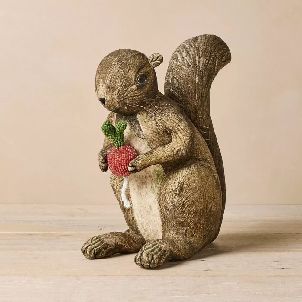 John Derian for Target 2025 Plush Woodland Squirrel holding Radish Pillow 11"X6"